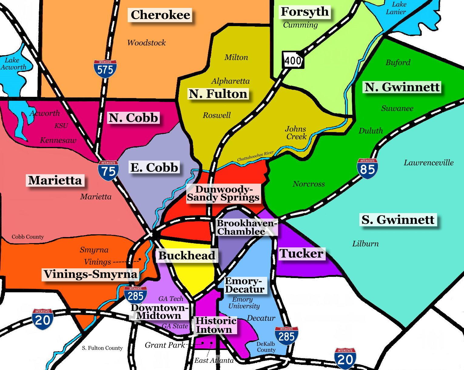 Atlanta suburbs map - Map of Atlanta suburbs (United States of America)
