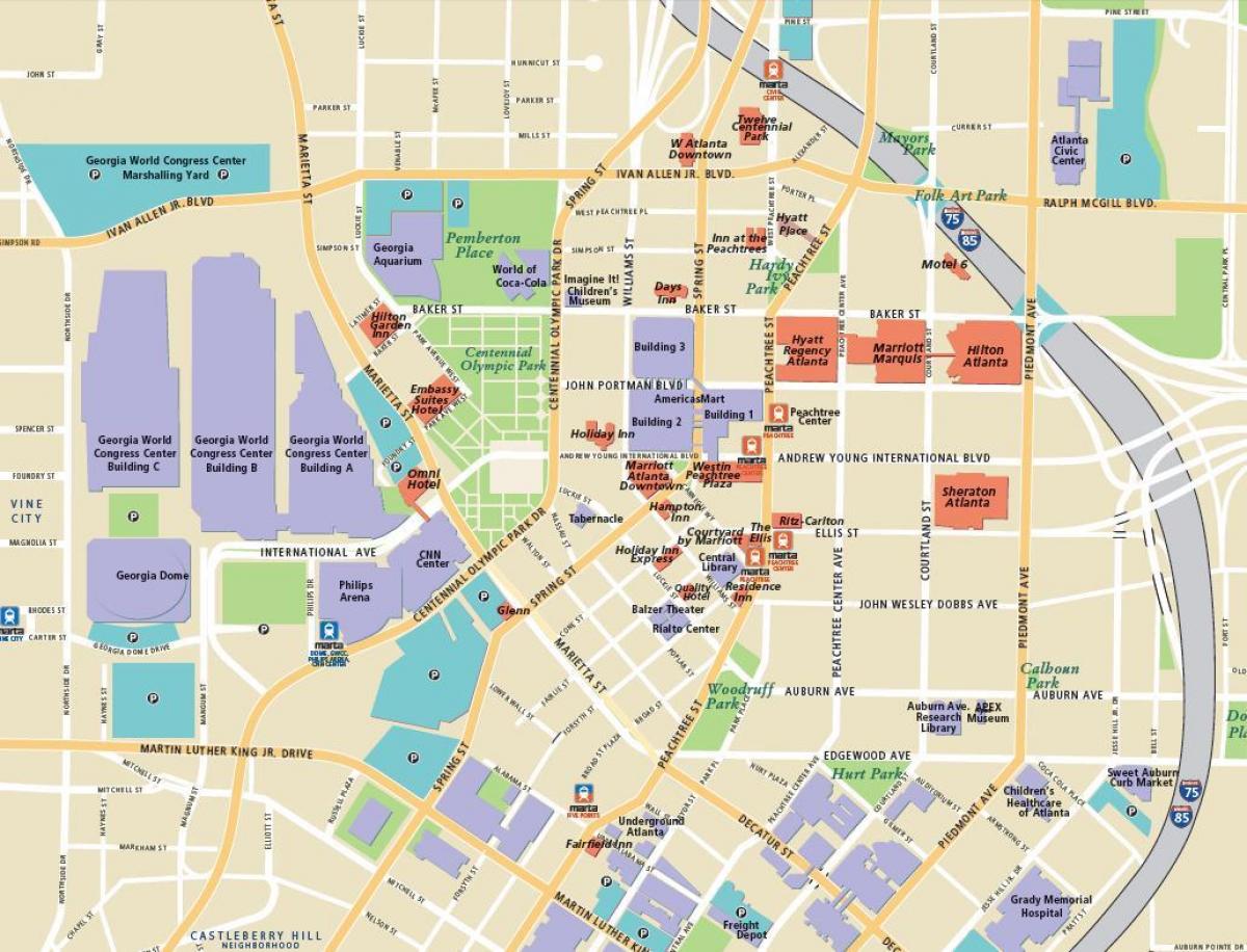 Downtown Atlanta Attractions Map Atlanta attractions map   Atlanta tourist attractions map (United 